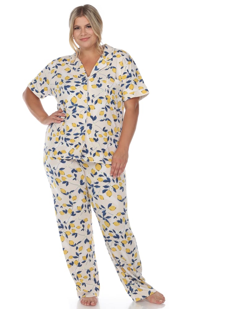 Tropical Print Pajama Set Beige Lemon